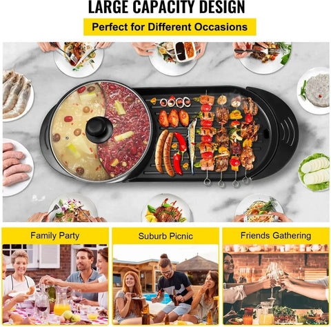 Grillplaat - Elektrische Barbecue - BBQ Elektrisch - Grill Apparaat - Inclusief Pan - 2-in-1 - Bakplaat Elektrisch - Hot Pot - Instelbare Temperatuur - Temperatuurregelaar