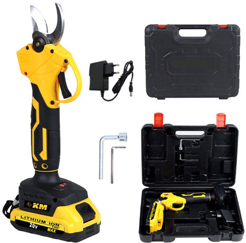 Elektrische Snoeischaar Incl - Opbergkoffer en Accu’s - 30mm Snijdiameter - Professioneel Heggenschaar op Batterij - Draadloos Elektrisch Takkenschaar - Tuin Snoei Schaar voor Knippen & Snoeien van Heggen & Takken - Tuinschaar - 1500W - Geel