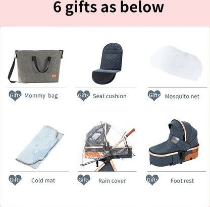 Luxe Kinderwagen 3 in 1 - Draagbaar, Opvouwbaar met Hoog Landschap - Aluminium Frame - Voor Pasgeborenen - Khaki