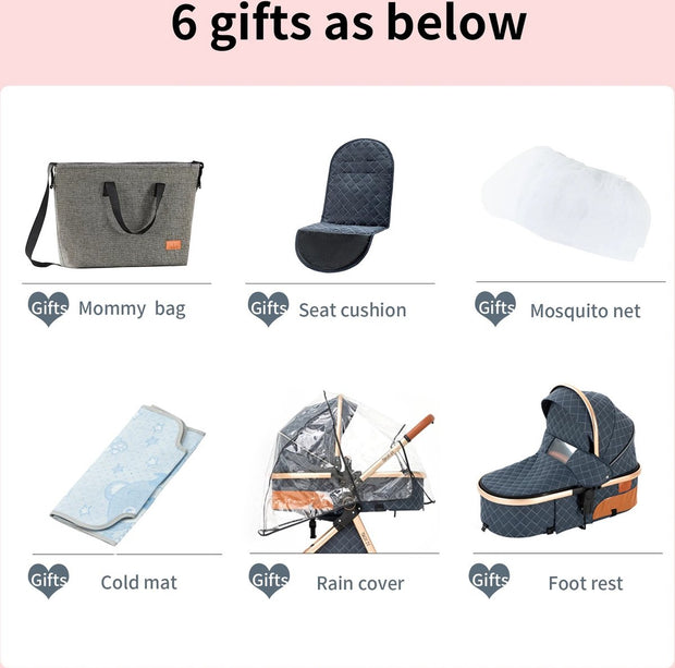 Luxe Kinderwagen 3 in 1 - Draagbaar, Opvouwbaar met Hoog Landschap - Aluminium Frame - Voor Pasgeborenen - Khaki