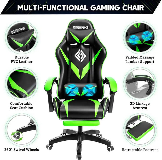 Bureaustoel - Gaming stoel - Ergonomische bureaustoel - Gaming chair - Gaming stoel met voetsteun - Gaming stoel met massage - Hoge Rugleuning - Verstelbare Draaistoel