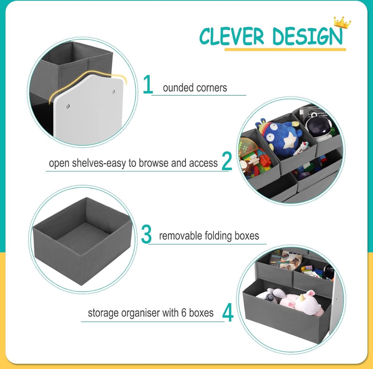 Boekenkast Kind - Speelgoedkast - Boekenrek - Opbergkast Kinderen - Kinderkamer - Speelgoed - 92x68x30 Cm - Hout - Grijs