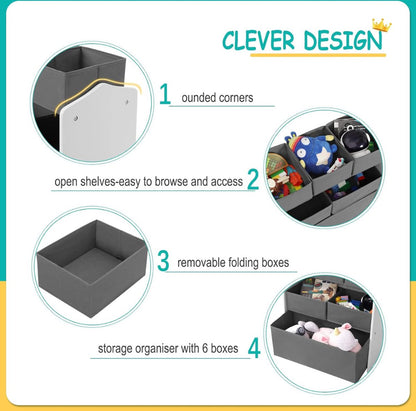 Boekenkast Kind - Speelgoedkast - Boekenrek - Opbergkast Kinderen - Kinderkamer - Speelgoed - 92x68x30 Cm - Hout - Grijs