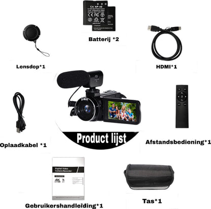 4K Ultra HD - Handycam Camcorder - 2 in 1 Set With External Microphone - 42 Megapixels HD Digital Camera 18X Digital Zoom 3.0 Inch Screen With Flash - Including 2 Batteries And Remote Control