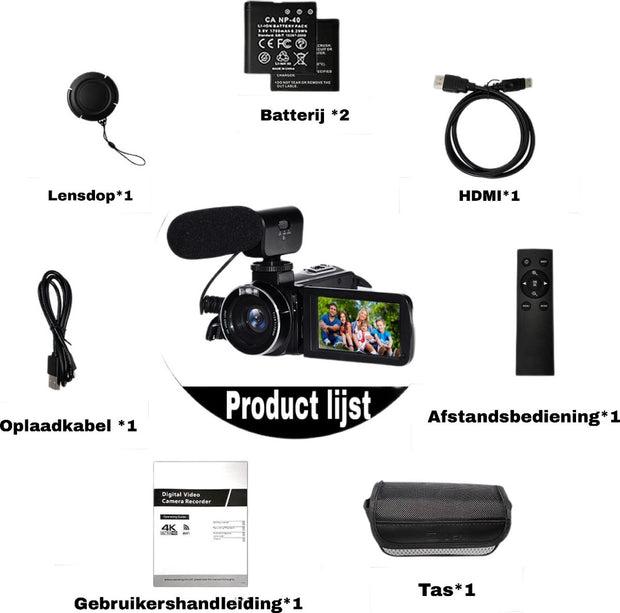 4K Ultra HD - Handycam Camcorder - 2 in 1 Set Met Externe Microfoon - 42 megapixels HD-digitale camera 18X digitale zoom 3,0 inch scherm met flits - Inclusief 2 Batterijen En Afstandsbediening