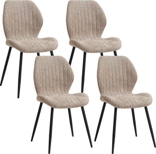 Eetkamerstoelen set van 4 - Rugleuning - Fauteuil - Woonkamerstoelen - Kuipstoelen - Comfi Linnen Stof - Gewatteerde zitting - Metalen poten - Taupe