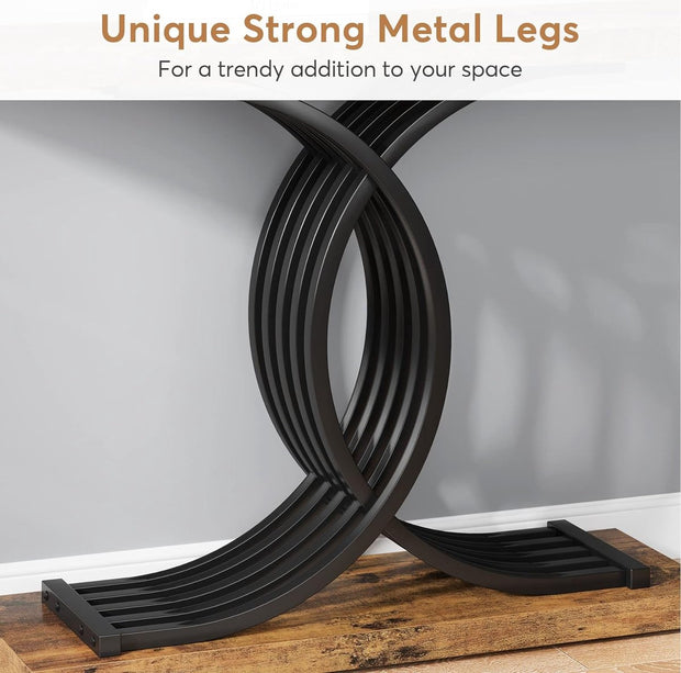 Console Tafel - Dressoirtafel met Geometrische Metalen Poten - Industrieel - Bijzettafel - Hout en Metaal - Zwart en Bruin - 30 x 100 x 80 cm