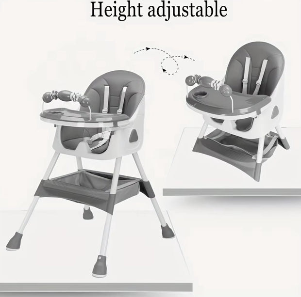 Kinderstoel - Babystoel - Baby stoel - Baby eetstoel - babystoel voor aan tafel - Opvouwbaar - Verstelbaar - Met speelboog - Grijs