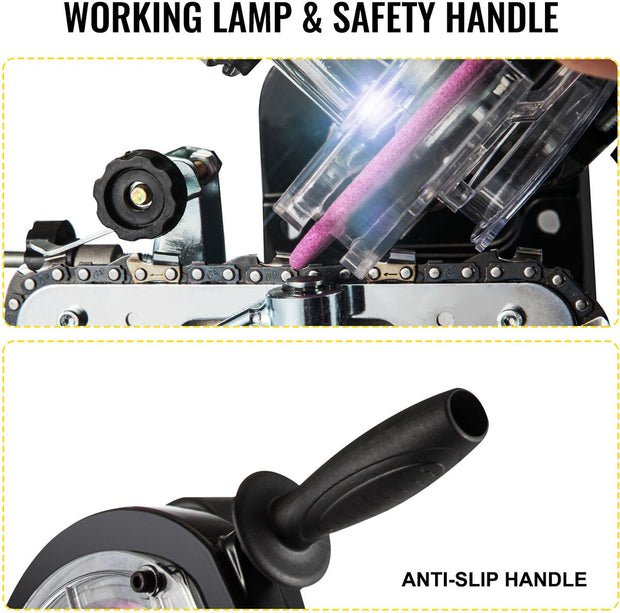 Aluminium Kettingzaag - Zaagkettingslijper - 230W - 3000 RPM - Werklamp & Antislip handvat - Kantelbare bankschroef - 5,5 Inch Slijpschijven - Breed toepasbaar