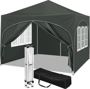 Partytent - 3x3 m - Zijwanden - Makkelijk Opzetbaar - Paviljoen - Opvouwbaar - Waterdicht - Met Draagtas - Donkergrijs