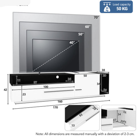 Modern Tv-kast - in Wit - Met een Uniek Patroon - 170x38x42cm - voor Televisie tot 80 inch - Twee Deuren - Kabelbeheer
