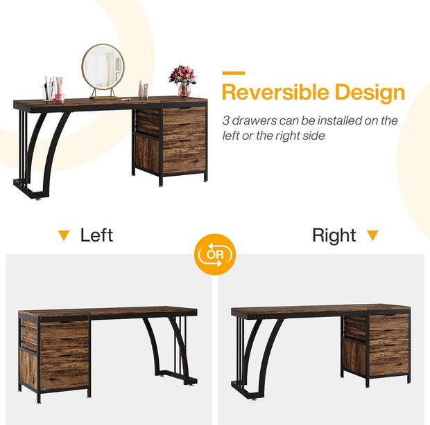 Bureau - met 3 Schakelbare Ladekast - Computerbureau - Computertafel - Bureautafel Bruin - 150 x 50 x 75 cm