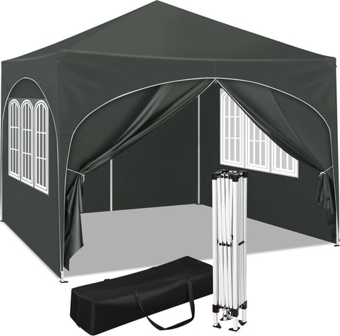 Partytent met zijwanden - Grijs - Opvouwbaar - Easy up - Paviljoen - Waterdicht weerbestendig - 3x3 m
