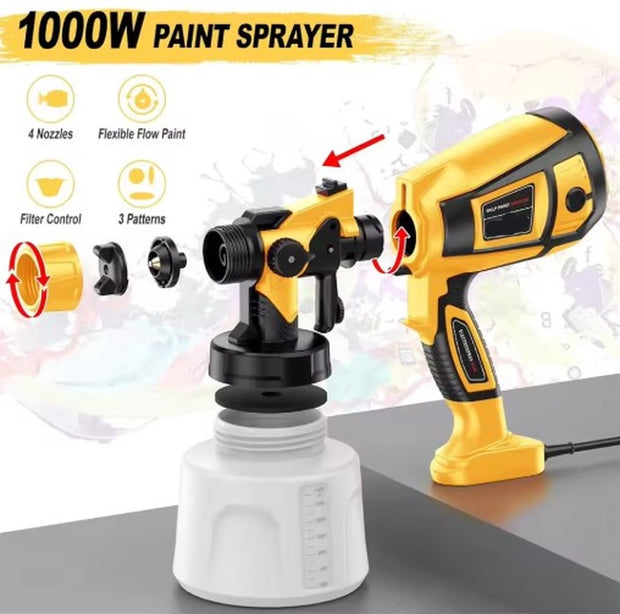 Elektrische Spuitbus Pistool - 1000W  - 1400Ml - Hoge Capaciteit Container - Gemakkelijk Schoon Te Maken - Voor Meubelkasten - Hekwerk - Muren Deur - Diy Werken
