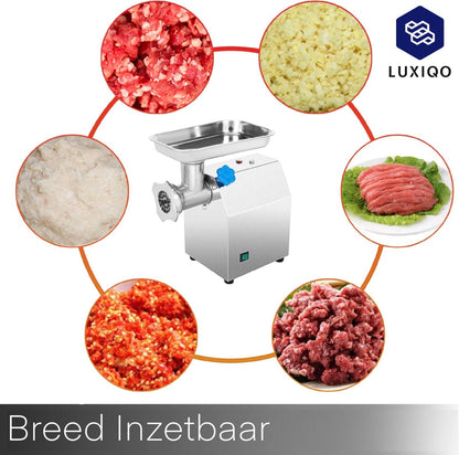 Electric Meat Grinder - Mincer - 250kg/Hour - Stainless Steel Grinding Blades - 2 Grinding Discs - Extra Parts - 1100 Watt - Silver