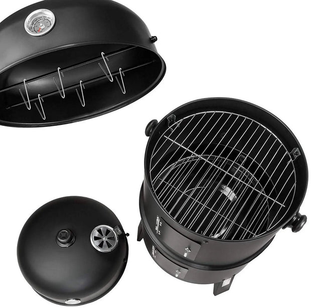 Houtskool BBQ - Buitenkeuken - Houtskool BBQ Smoker - Heavy Duty Ronde Rookgrill - Barbecue Smoker Vat - voor Buiten Koken - Thermometer - Zwart
