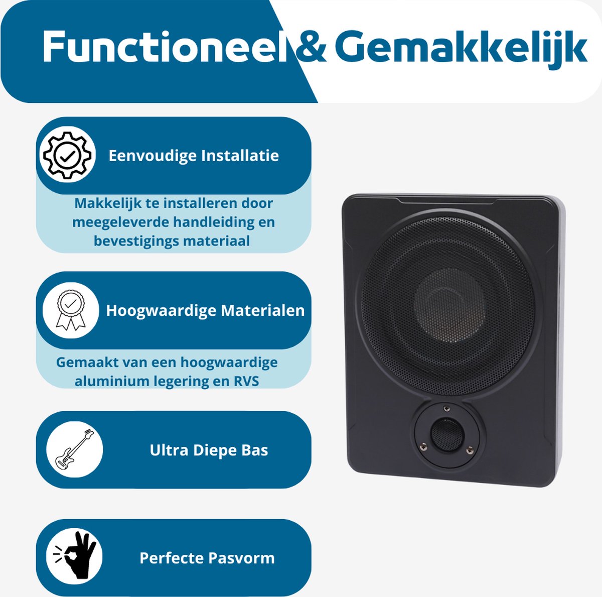 Subwoofer Auto - Versterker Auto - Subwoofer met Kabel - Onder stoel subwoofer - 600W - Zwart