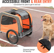 Hondenkar - Fietskar - Koolstofstaal + 600D Oxford stof + PP - Opvouwbaar - 1,44 x 0,72 x 0,8m - Oranje en Grijs - 30kg