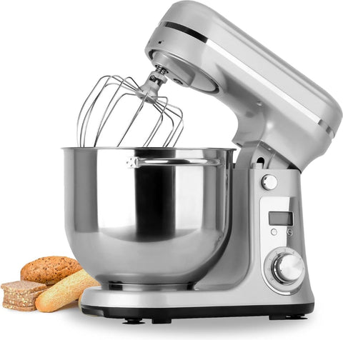 Keukenmachine - voedsel mixer - Blender - Stille motor - Crème ei garde - Deeg kneder - 6 snelheid standen - 1200 W - 6 liter capaciteit - Keukenmixer - Keukenmixer met kom - Keuken machine - Keukenmixer staand - Metaal grijs