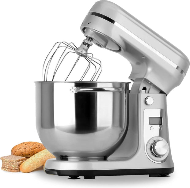 Keukenmachine - voedsel mixer - Blender - Stille motor - Crème ei garde - Deeg kneder - 6 snelheid standen - 1200 W - 6 liter capaciteit - Keukenmixer - Keukenmixer met kom - Keuken machine - Keukenmixer staand - Metaal grijs