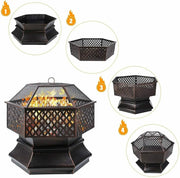 Vuurpot en BBQ - 28 inch - Buiten Stalen Vuurpot - Met Brandvertragende Mesh - Buiten - Barbecue
