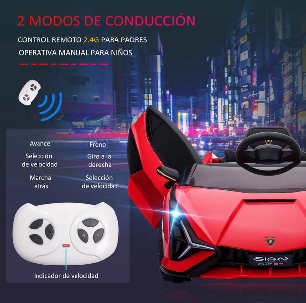 Elektrische kinderauto - Elektrische auto voor kinderen - Electrische auto - Elektrische auto kinderen - Elektrische auto bestuurbaar - Elektrische auto kind - Lamborghini - Rood
