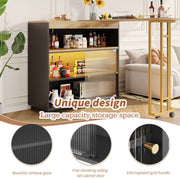 Uitschuifbare Bartafel met Opbergruimte - Moderne Verplaatsbare Bartafel - Telescopische Bartafel met LED - Bartafel - Bistrotafel - Hoge Tafel - Kookeiland - Bistrotafel - (138-204×39×105cm) - Zwart & Goud