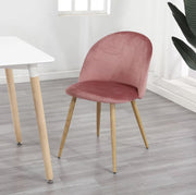 Eetkamerstoel - Set van 4 - Fluweel eetkamerstoel - Stoel - Eettafel stoel - 4 stuks - Houten poot - Roze