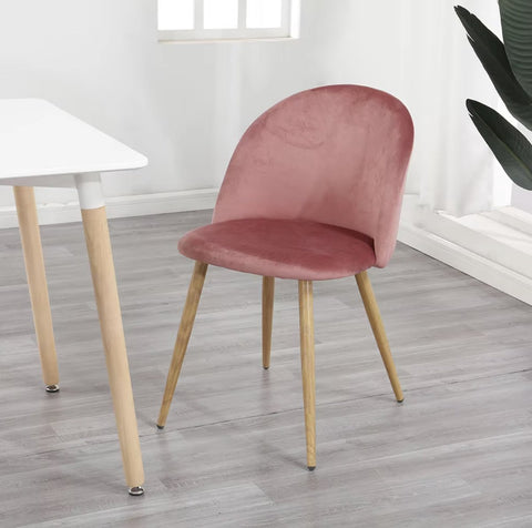 Eetkamerstoel - Set van 4 - Fluweel eetkamerstoel - Stoel - Eettafel stoel - 4 stuks - Houten poot - Roze