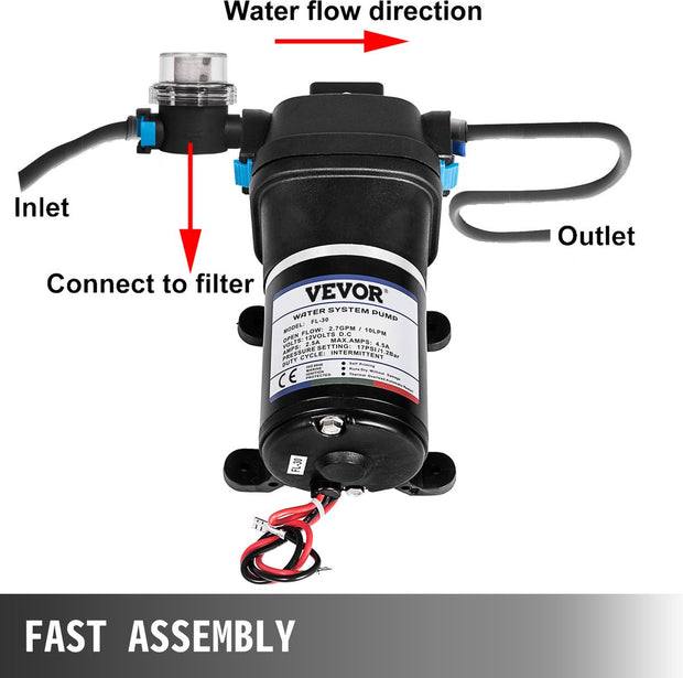 Water Pomp - Lokale Sproeier - Vernevelende Membraanwaterpomp - Maximaal Debiet 17 L/Min - voor Het Vullen Van Voedsel En Dranken En Het Overbrengen Van Vloeistoffen - Zwart