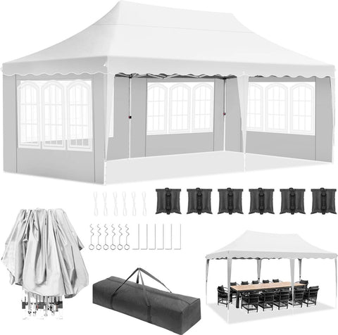 Partytent Opvouwbaar 3x6 x2.66m - Hoogte Verstelbaar - Feesttent - Paviljoen - Paviljoen - Gazebo – Pergola – 3X6m Waterdichte Pop Up - Outdoor Paviljoen Tenten Vier Kanten 420D Oxford - Regendicht Luifel Tent voor Bruiloft