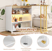 Uitschuifbare Bartafel met Opbergruimte - Moderne Verplaatsbare Bartafel - Telescopische Bartafel met LED - Bartafel - Bistrotafel - Hoge Tafel - Kookeiland - Bistrotafel - (138-204×39×105cm) - Wit & Goud