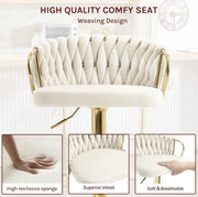 Luxe barkruk - Fluweel Barkruk - Set van 2 - Gevlochten - Hoogte verstelbaar - 360 graden draaibaar - Velvet - Gouden poot - Grijs