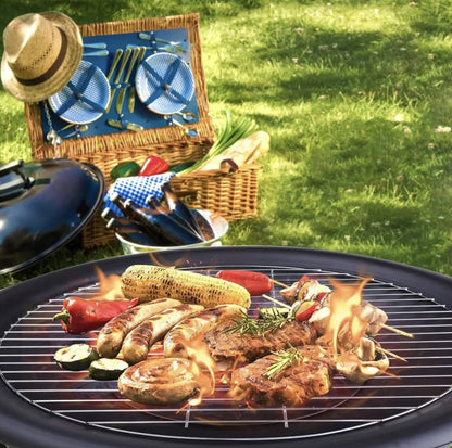 Vuurschaal - BBQ - Vuurtafel - Vuurkorf - BBQ rooster - 2in1 - Outdoor vuurschaal - Pook - Draagbaar - Zwart