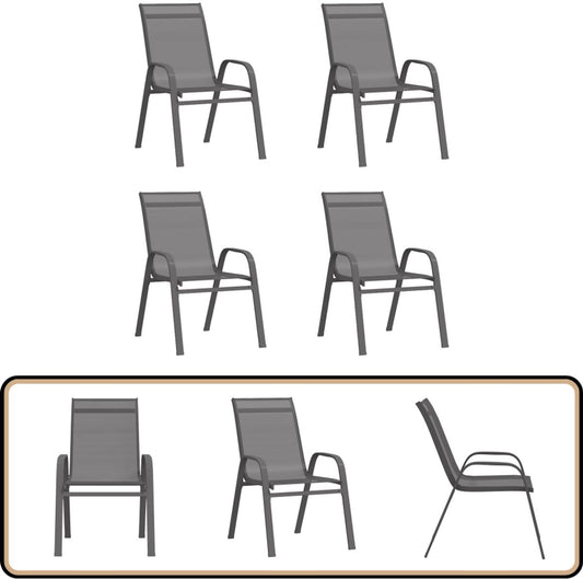Garden chairs - Stackable - 4 pcs - Textileen - Gray Outdoor chair - Garden set - Terrace chair - Lounge chair - Garden bench - Stackable chair - Garden furniture