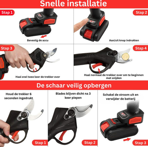 Elektrische Snoeischaar - Met 2 Oplaadbare Accu's - Inclusief Opslagcase En Montagekit - Gemakkelijk Snoeien En Tuin Onderhouden -  21V - Zwart