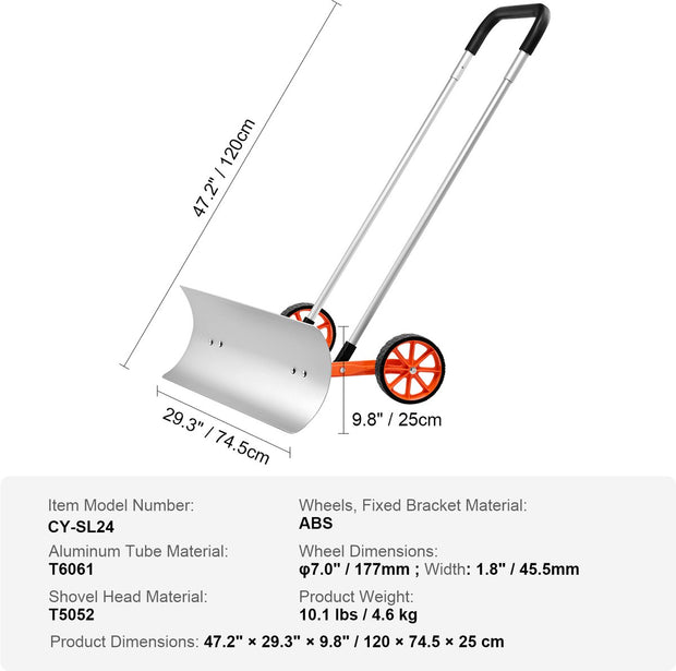 Sneeuwschep - 30-Inch Duwschild - 15° Hellend Ontwerp - Aluminium U-Vormige Handgreep - Efficiënt en Krachtig - Geschikt voor Thuis en Commercieel Gebruik - 120 x 74.5 x 25 cm