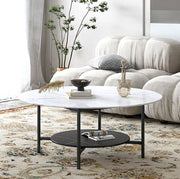 Salontafel - Ronde salontafel - Gesinterd steen - Marmerlook - 2 laags - Wit/Zwart - 80cm