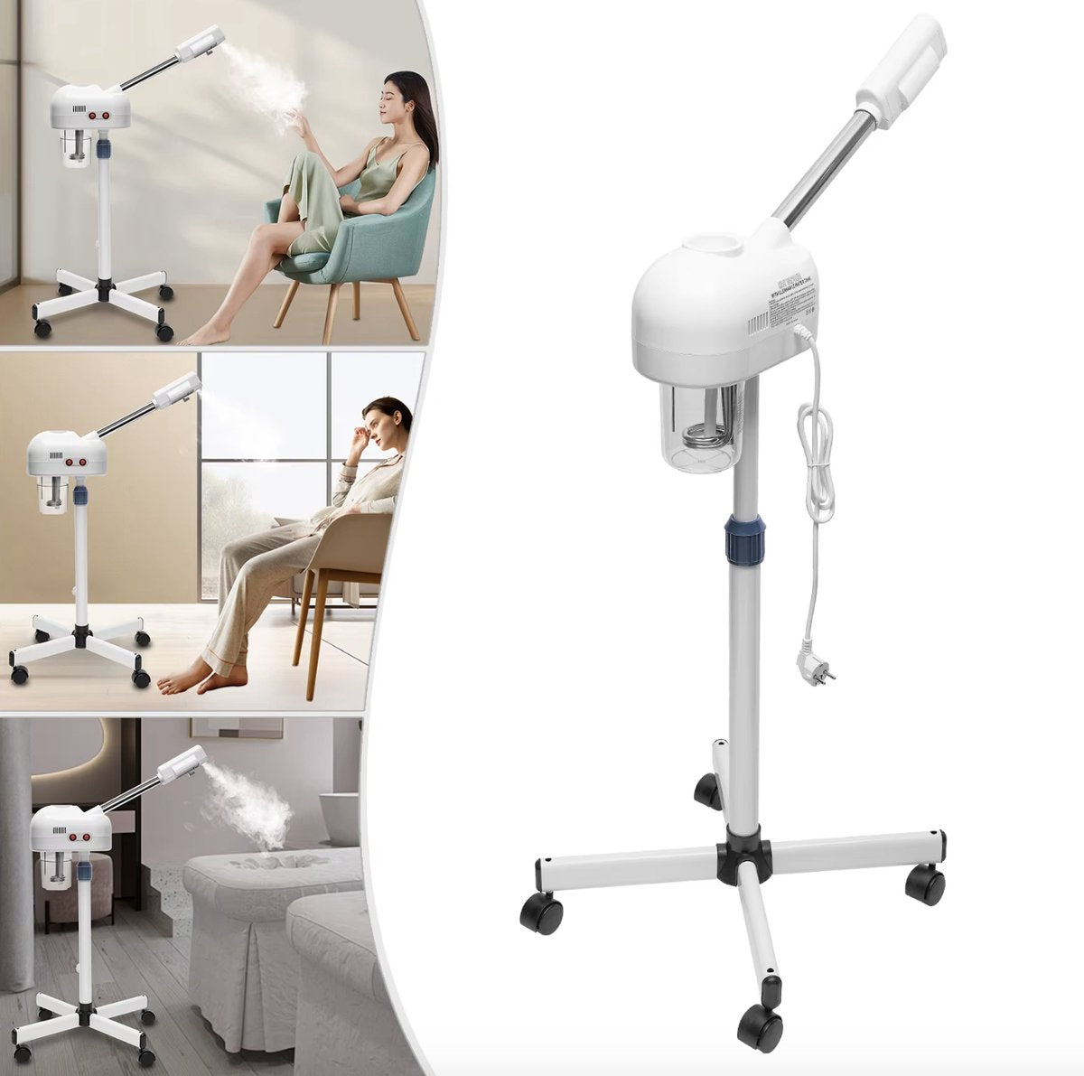 Gezichtsstomer - Stoom apparaat - Spray - Gezicht sauna - Huid bevochtiger - Schoonheidssalon - 750W - Op wielen - Wit