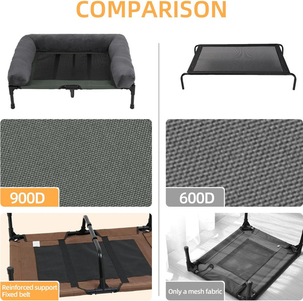 Hondenbed XXL - Verhoogd - 130x90x28cm - Met Bolster - Waterbestendig - Stretcher - Lounger - Voor Binnen en Buiten