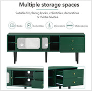 TV-Meubel - Groen met Wit Rotan - met 2 Rotan Schuifdeuren - 2 Laden - 4 Vakken met Verplaatsbare Planken