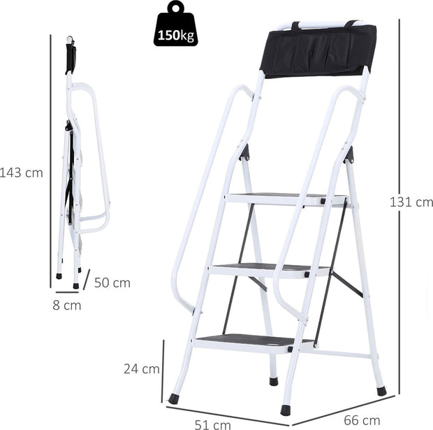 Huishoudtrap - Opvouwbaar - 4 Treden - Antislip - Inclusief Zijleuning