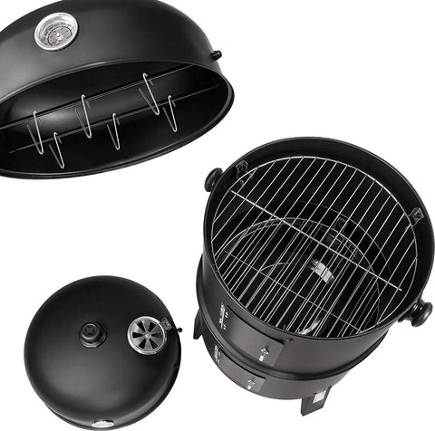 Bbq Roker - Oven - Houtskool Roker - 3 Niveaus - Inclusief Thermometer - Voor Buiten Barbecue - Zwart - 3 in 1