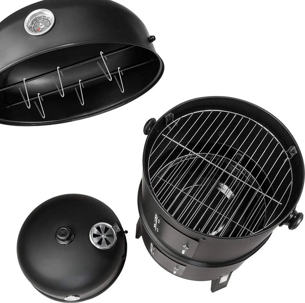 Bbq Roker - Oven - Houtskool Roker - 3 Niveaus - Inclusief Thermometer - Voor Buiten Barbecue - Zwart - 3 in 1