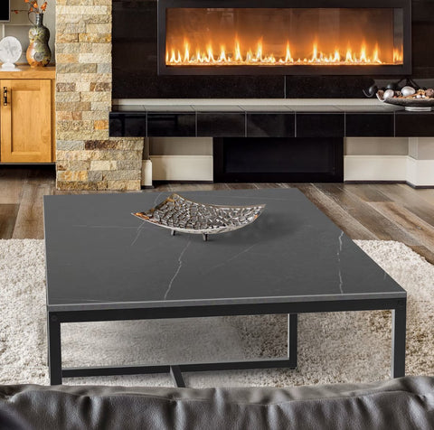 Salontafel - Gesinterd Steen Salontafel - Marmerlook - Rechthoek - Zwart - 100x60x43cm