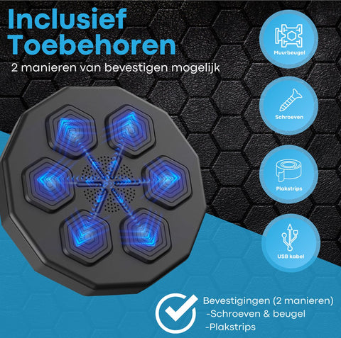 Boksmachine met muziek & Bluetooth Inclusief kinderhandschoenen - Bokszak - Boksmachine - Wandmontage - Zwart