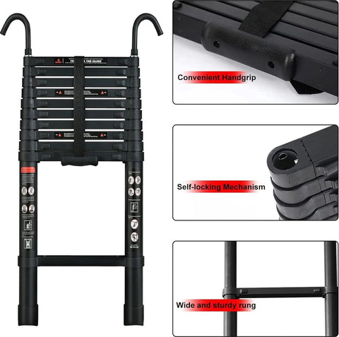 Telescopische Opvouwbare Ladder - 5M Aluminium Verlengladder met Afneembare Haak en Antislipdoppen - Geschikt voor Schilderen, Ramen Wassen, Onderhoud - Werkhoogte 500cm