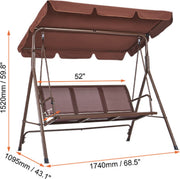 Schommelbank - Schommelstoel - Tuin - Patio - Terras - Verstelbaar Luifel - 3 Personen - Bruin
