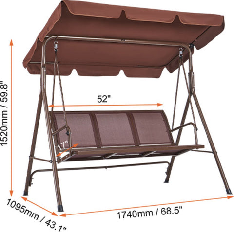 Schommelbank - Schommelstoel - Tuin - Patio - Terras - Verstelbaar Luifel - 3 Personen - Bruin