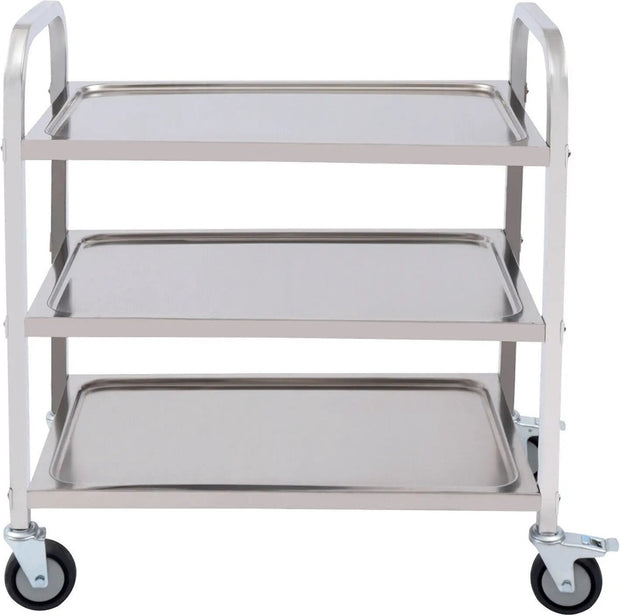 Serveerwagen - Trolley keuken op wieltjes - Keukentrolley - Roestvrijstaal - 75 cm - Zilver